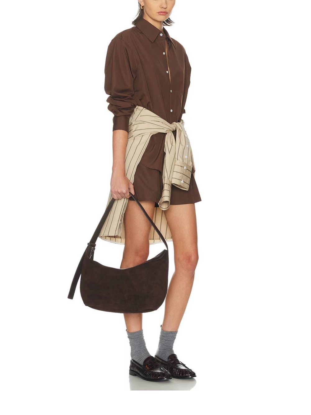 STAUD Dark Brown Suede Shoulder Bag - Picture 3 of 12